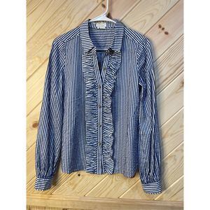 Kate Spade Womens Button Up Shirt Long Sleeve Ruffled Top Striped Blue Size 6